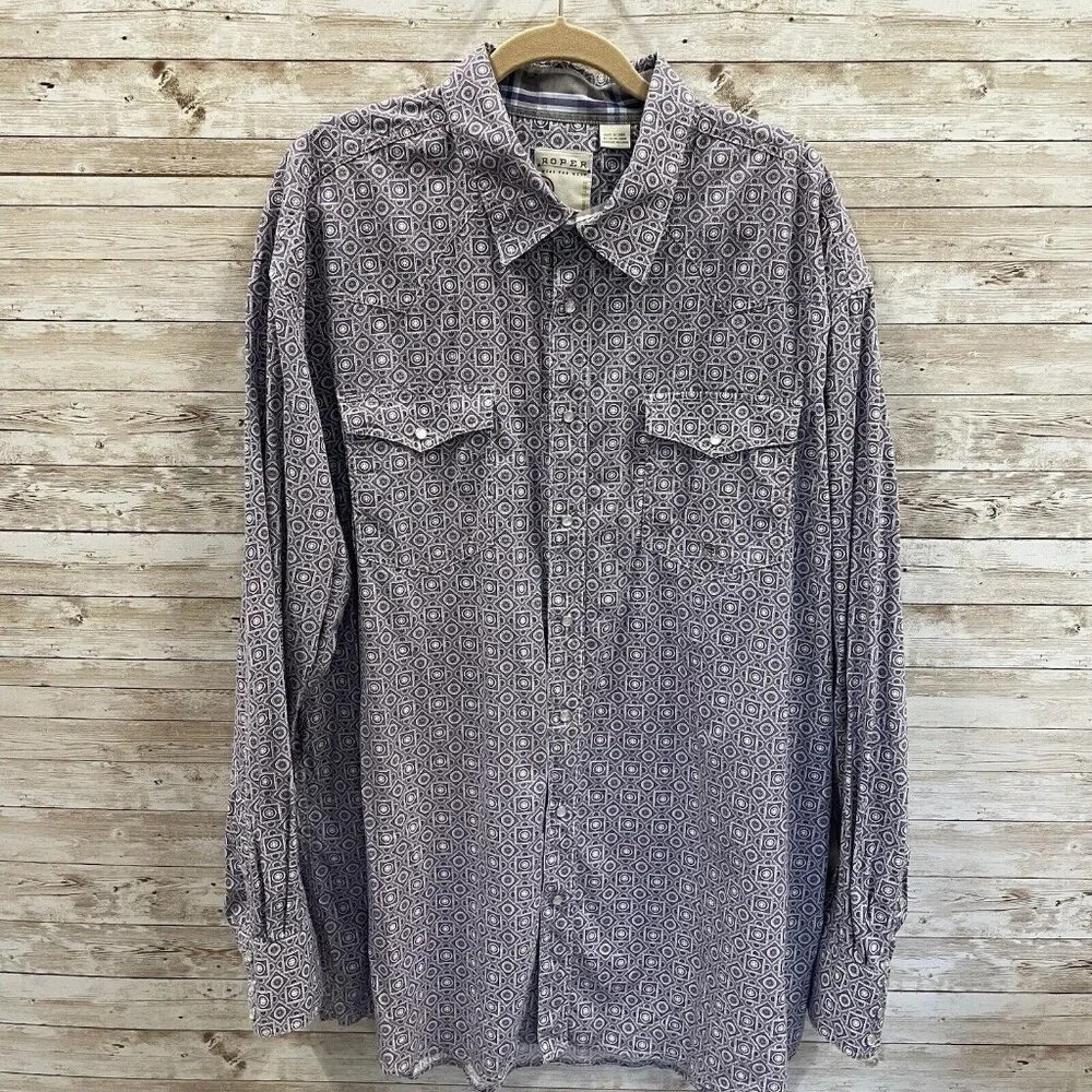 Roper Wear The West Mens XXL 2XL  Long Sleeve Shirt Pearl‎ Snap Purple Western